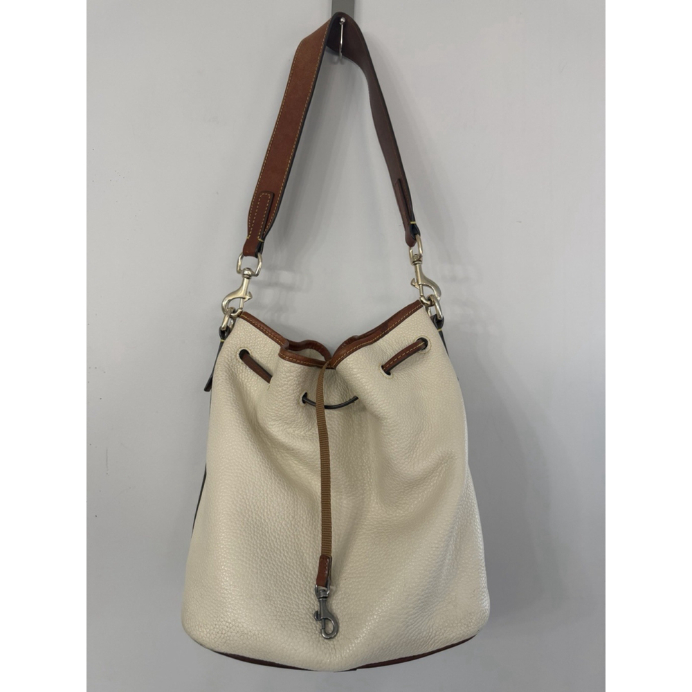 DOONEY & BOURKE Cream Pebbled Leather Small Drawstring Bucket Bag Shoulder Bag - Picture 7 of 16